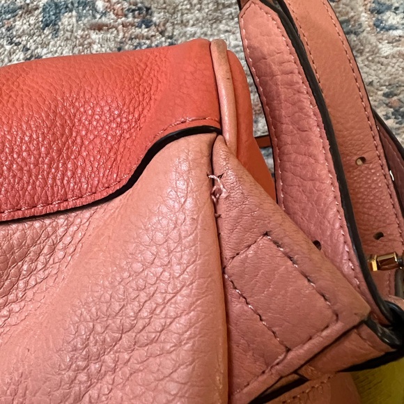 Michael Kors Pink Orange Pebbled Leather Backpack Double Handles Zipper Accent - Picture 6 of 7